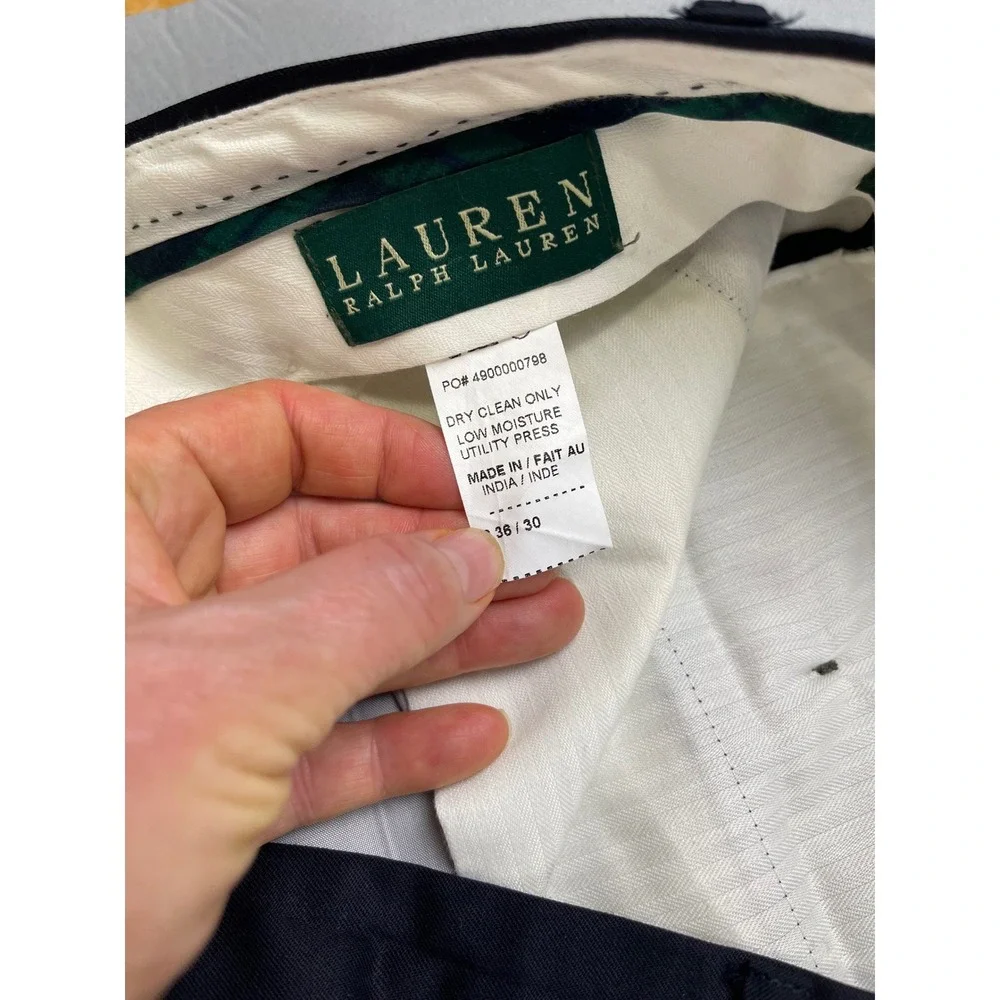 Lauren‎ Ralph Lauren Mens Wool Cashmere Pleated Cuffed Dress Pants Navy 36x30